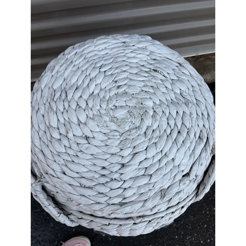 Elephant Hamper White Wicker Laundry Basket Clothes Bin Lid Woven Decor Nursery